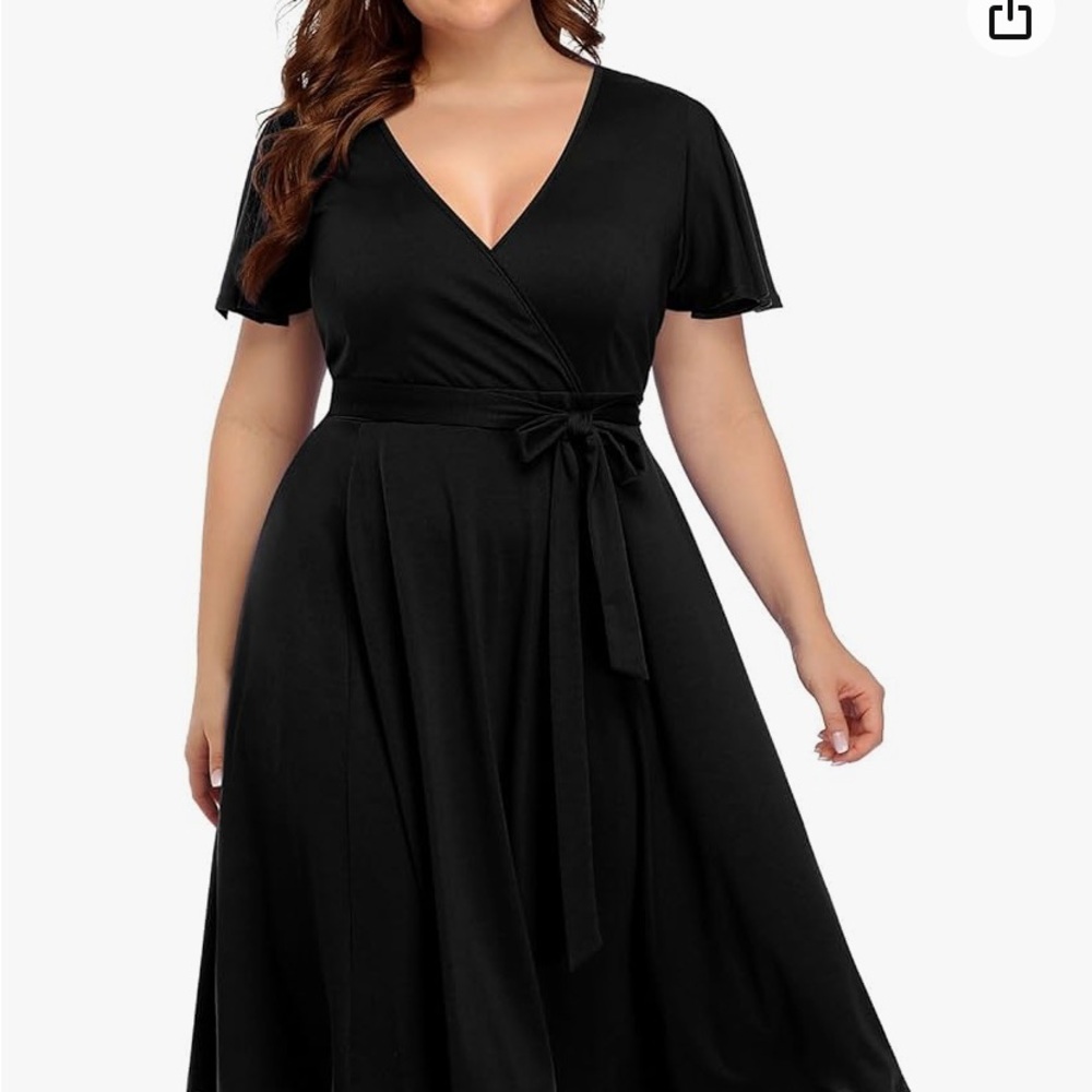Pinup Fashion V-Neck Black Midi Dress Size 22W
